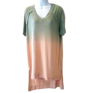 POL green/peach ombre high low V neck cover up dress tunic size S